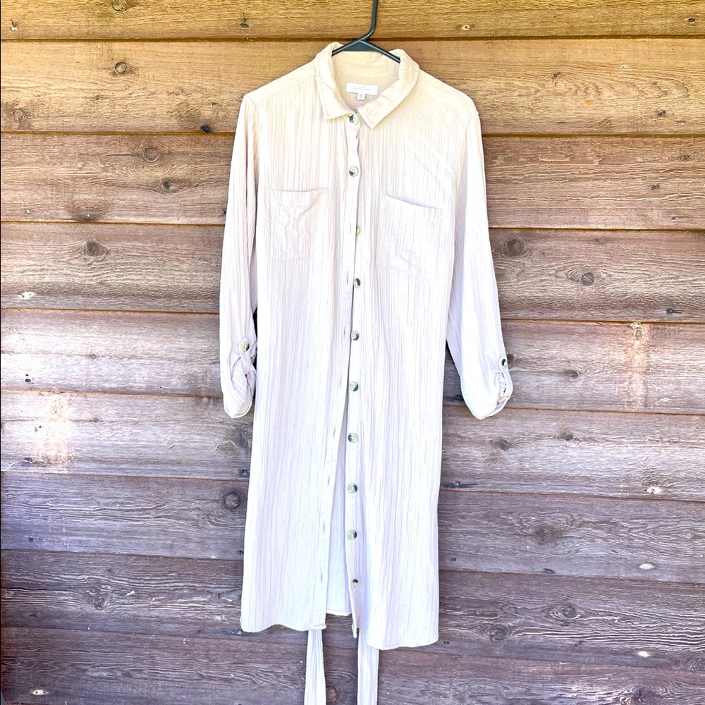 New Directions tan button up dress